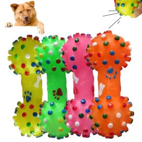 1pcs Pet Dog Cat Puppy Sound Polka Dot Squeaky Toy Rubber Dumbbell Chewing Funny Toy (Color: Orange, size: M)