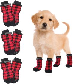 Chrismas Anti-Slip Dog Socks; Waterproof Paw Protectors with Reflective Straps Traction Control for Indoor & Outdoor Wear; 4pcs (colour: Red, size: S (4 sets))