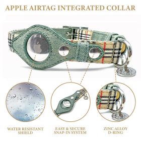 Apple Airtag Integrated Collar (Color: Beige Plaid, size: small)