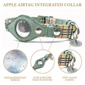 Apple Airtag Integrated Collar (Color: Beige Plaid, size: XS)